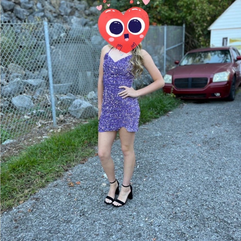 Purple Sequin Homecoming Dress size 4